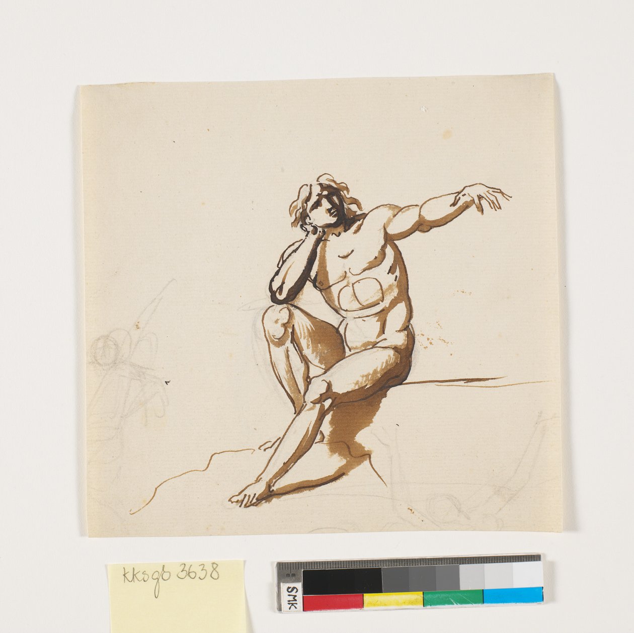 Un hombre desnudo sentado con el brazo izquierdo extendido de Nicolai Abildgaard