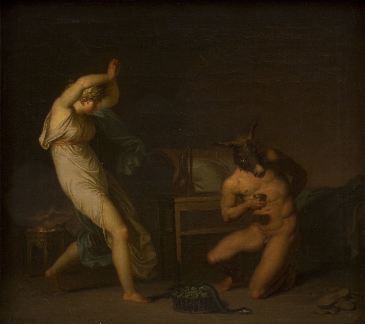Fotis ve a su amante Lucius transformado en un asno. Motivo de El asno de oro de Apuleyo de Nicolai Abildgaard