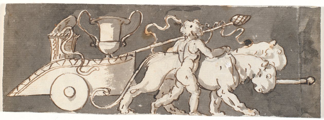 Friso con niño en el carro de Baco y Marte (o Plutón) tirado por leones de Nicolai Abildgaard