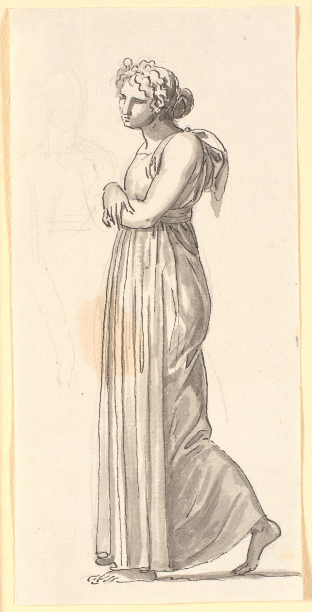 Figura femenina caminando en traje antiguo, de perfil hacia la izquierda de Nicolai Abildgaard