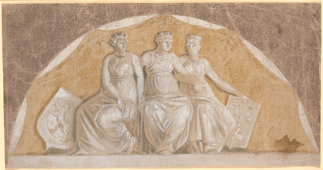 Campo semicircular con tres figuras femeninas redondas, las dos exteriores con escudos que parecen representar Noruega y los países del norte de Alemania (Stormarn y Ditmarsken?). La del medio probablemente simboliza Dinamarca de Nicolai Abildgaard