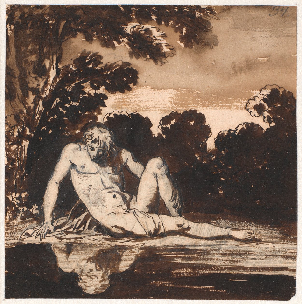 Hyachinthos, el joven de Apolo, Narciso, descansando junto al arroyo de Nicolai Abildgaard