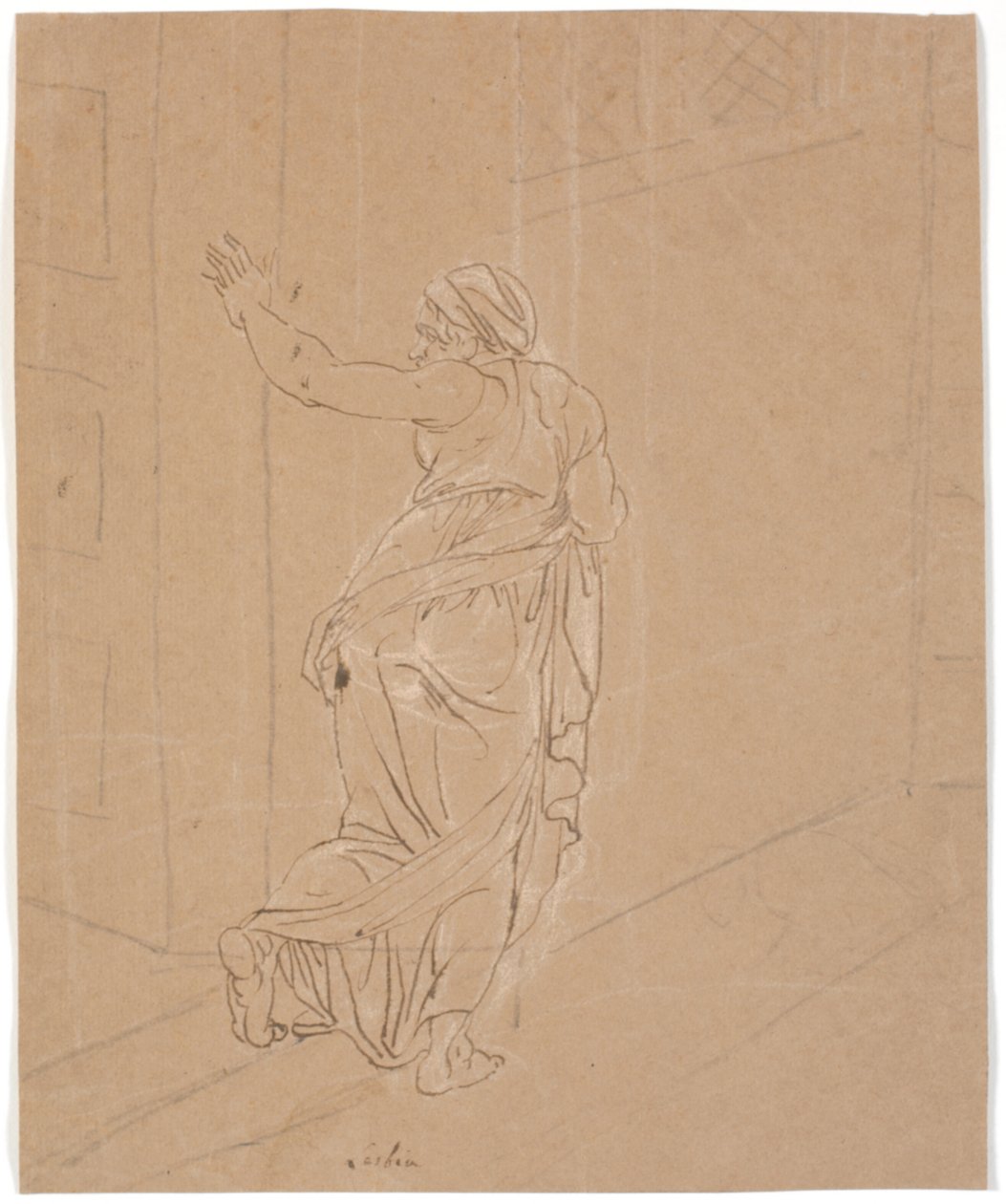 La partera. Estudio para la chica de Andros. [La partera deja la casa de la chica de Andros] de Nicolai Abildgaard