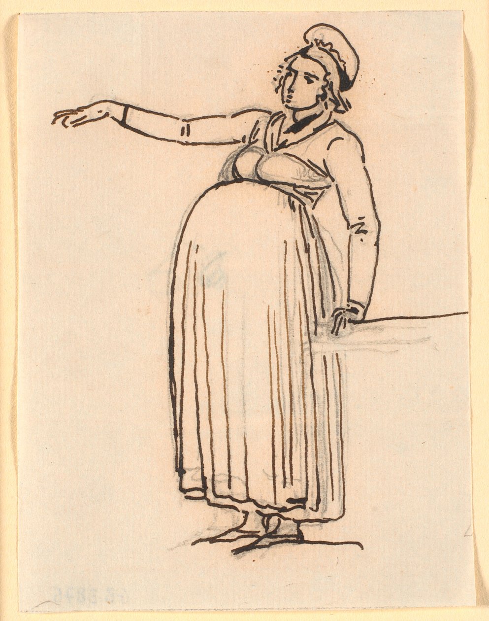 Caricatura de una mujer embarazada con el brazo derecho extendido de Nicolai Abildgaard