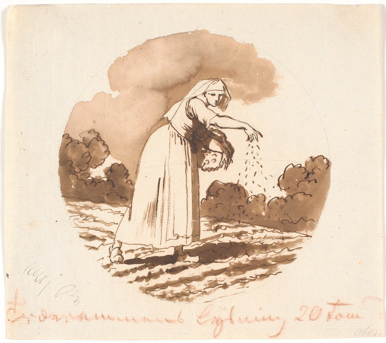 Mujer esparciendo semillas. Composición circular de Nicolai Abildgaard