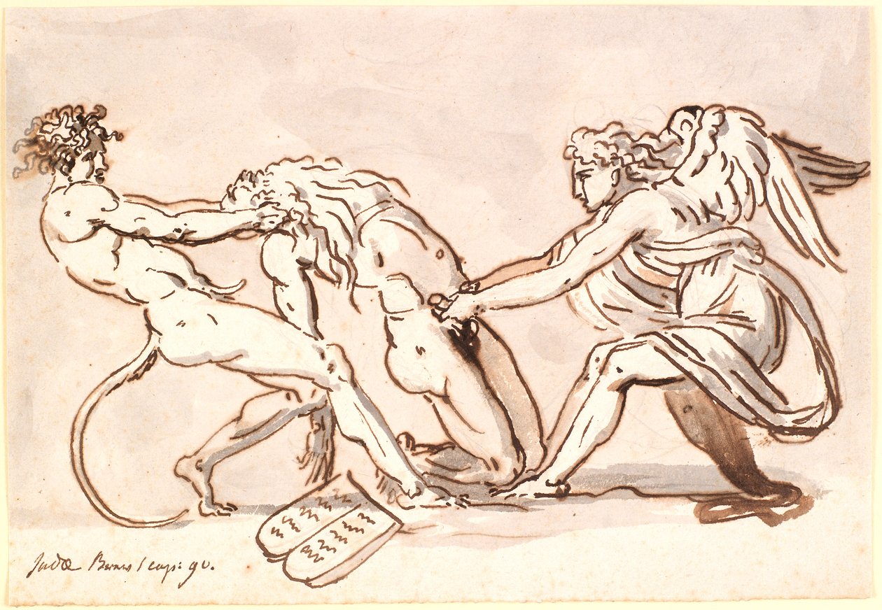Miguel el Arcángel luchando con el Diablo por el cuerpo de Moisés de Nicolai Abildgaard