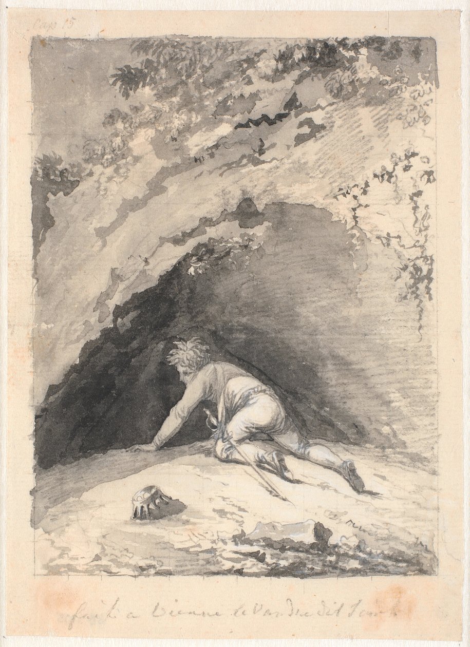 Niels Klim arrastrándose en la cueva de Nicolai Abildgaard