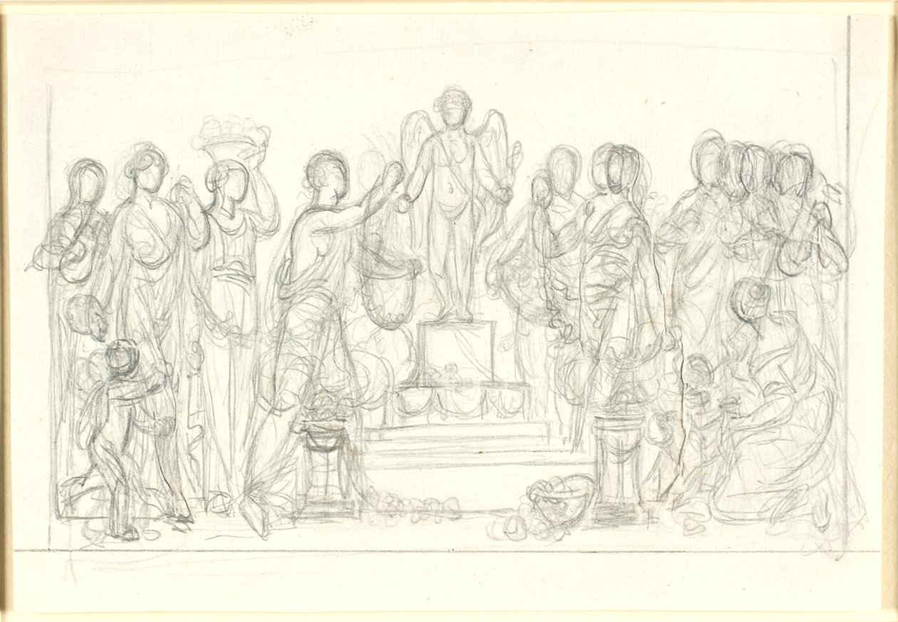 Ofrenda a Amor. El Amor alado en un pedestal, rodeado de numerosas figuras de Nicolai Abildgaard