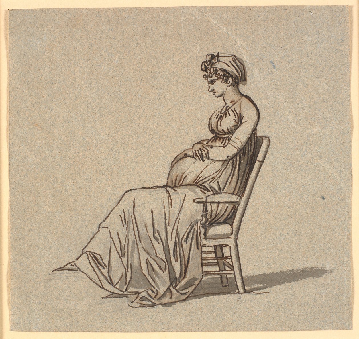 Retrato de perfil de la segunda esposa del artista, sentada en un sillón, embarazada de Nicolai Abildgaard