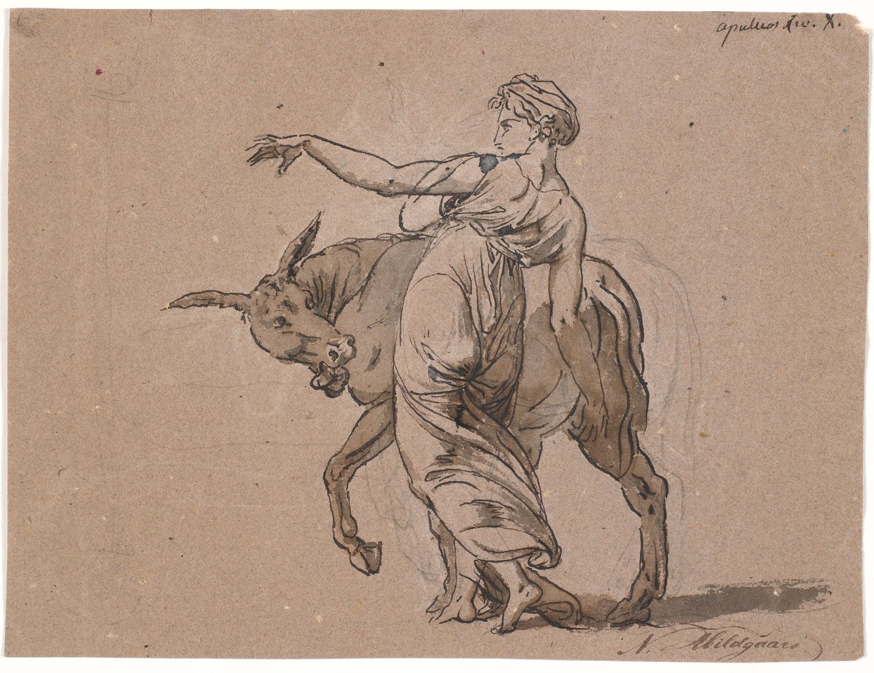Escena del "El asno de oro" de Apuleyo, libro 10. La dama noble anima al asno de Nicolai Abildgaard