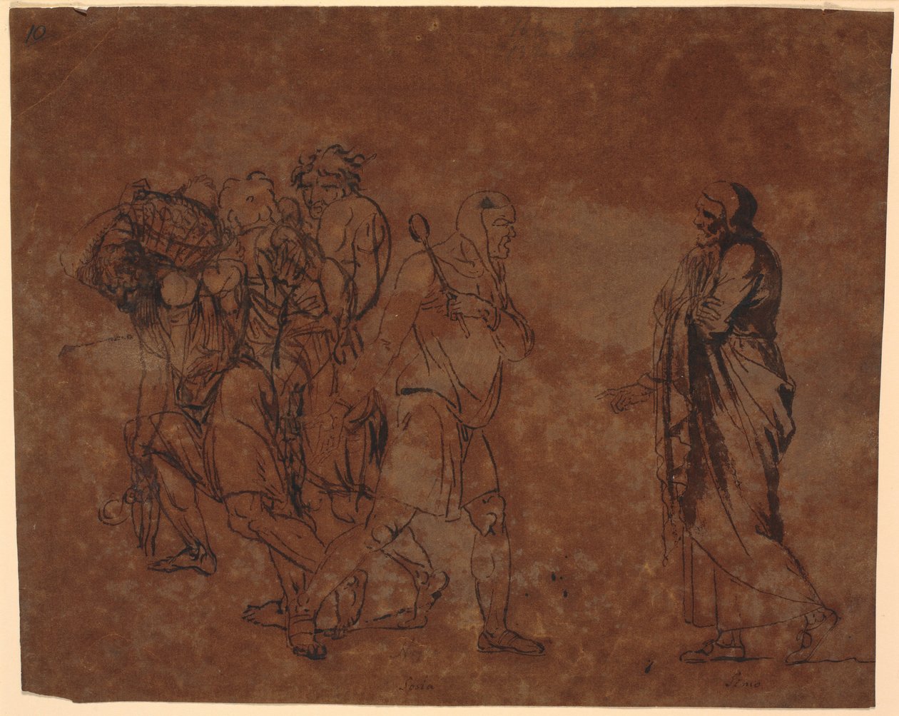 Estudio de Simo, Sosie y los esclavos, en la imagen con estas figuras. [Simo confía en Sosia] de Nicolai Abildgaard