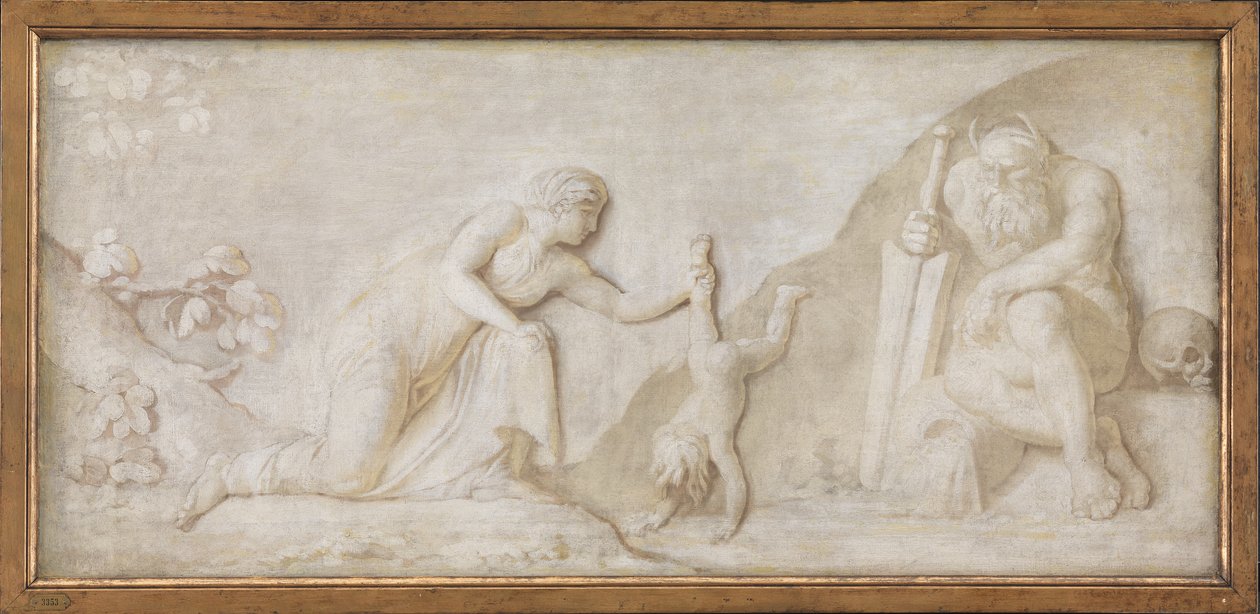 Tetis sumergiendo a su hijo Aquiles en el río Estigia para hacerlo invulnerable de Nicolai Abildgaard