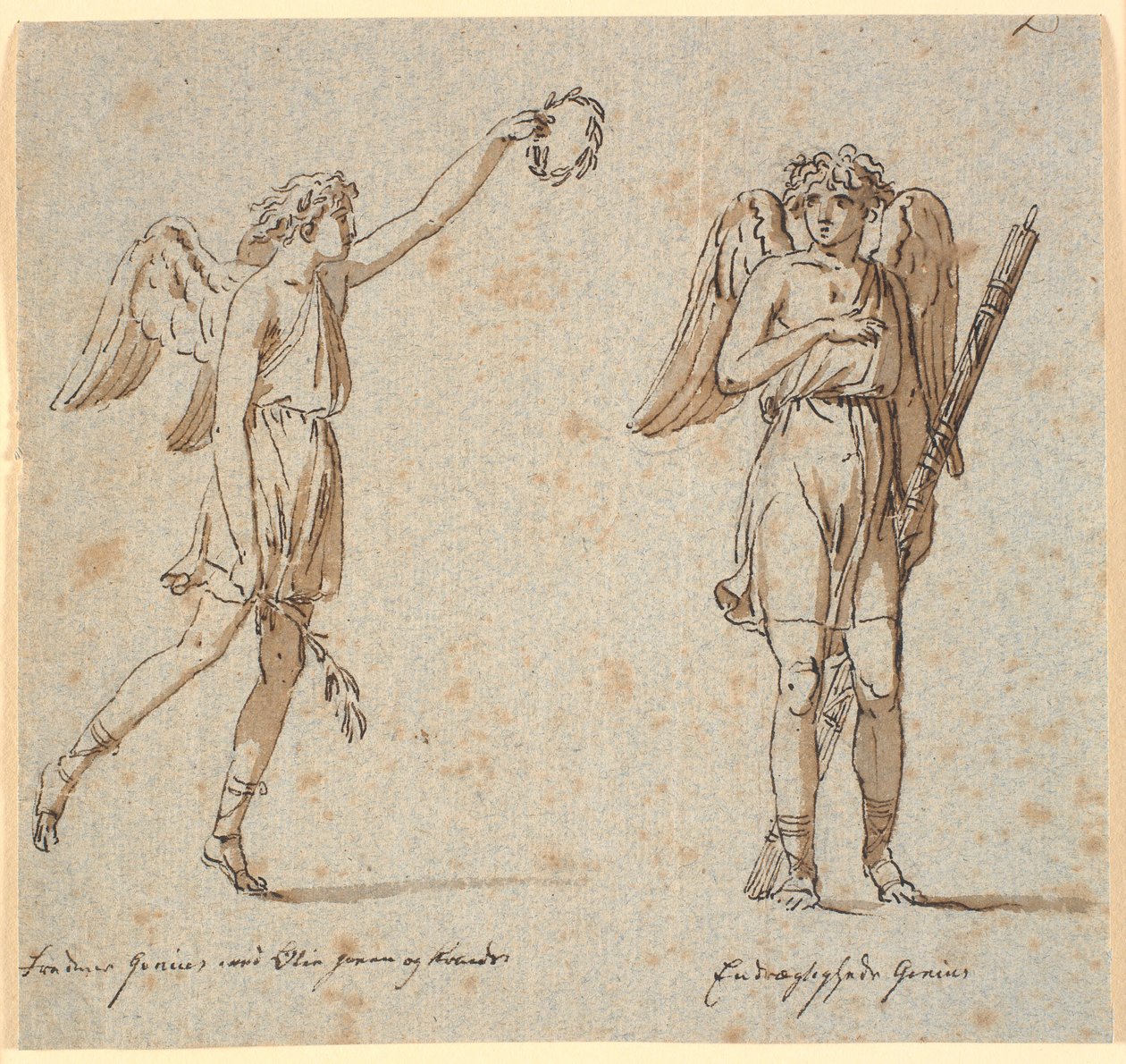 Dos genios, uno con rama de olivo, el otro con fasces de Nicolai Abildgaard
