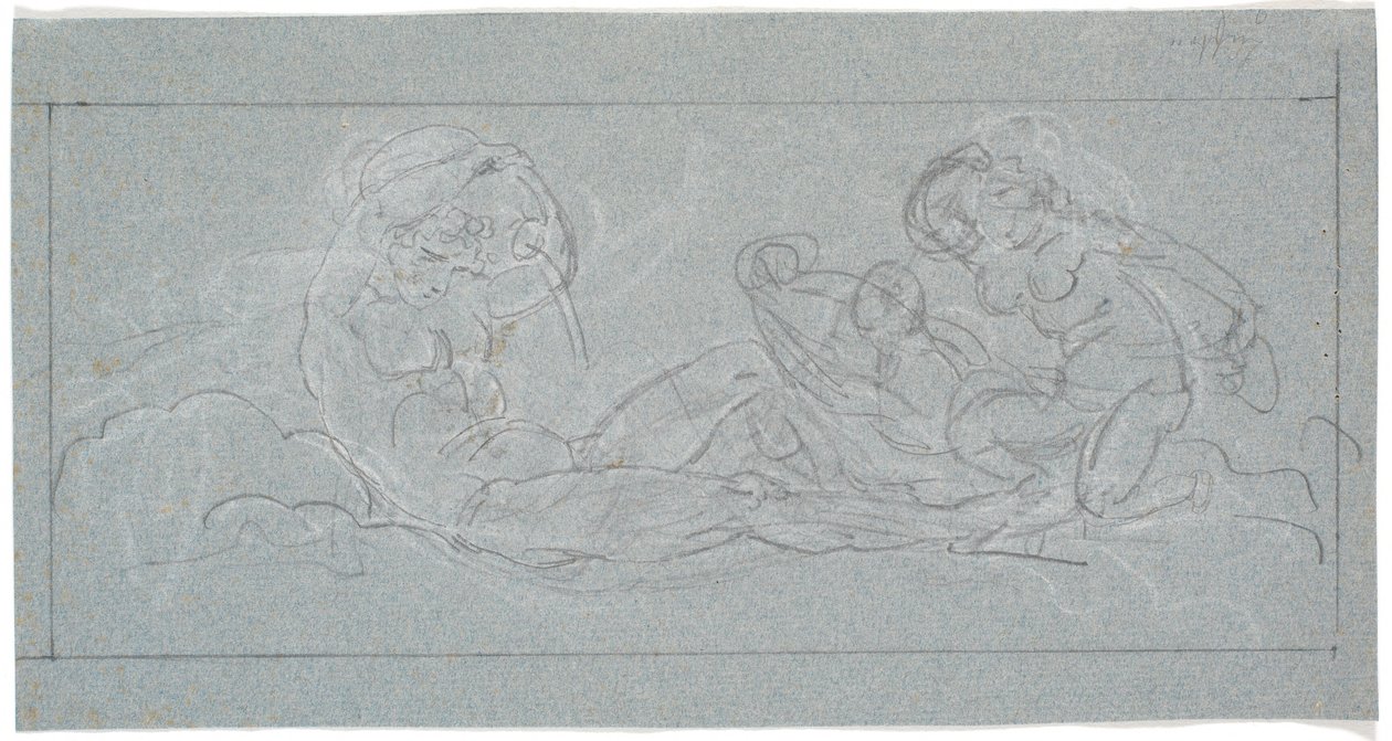 Boceto para un panel de puerta. Un joven acostado vierte agua de una jarra, a la derecha ninfas marinas de Nicolai Abildgaard