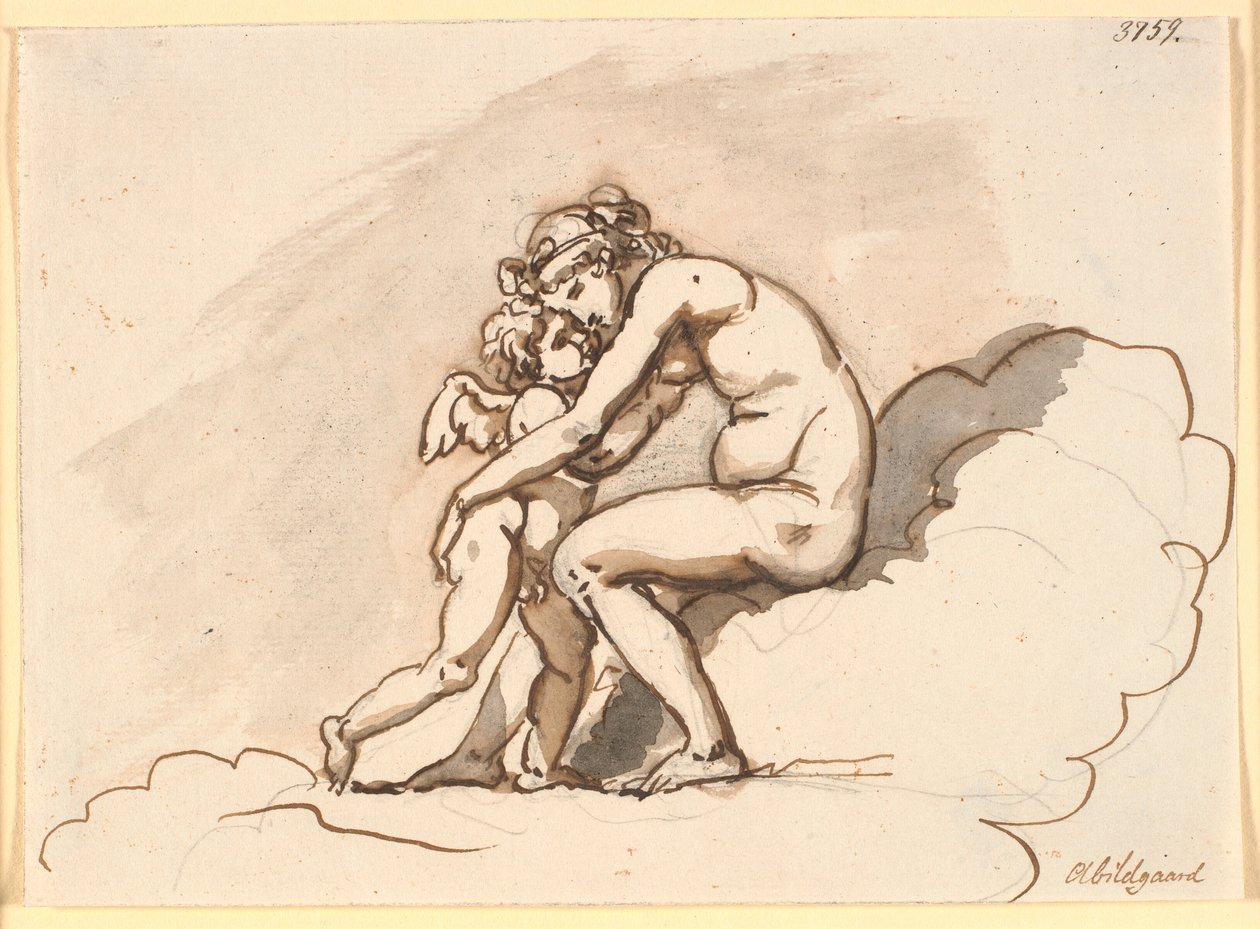 Venus, sentada en las nubes, abraza a Amor de Nicolai Abildgaard