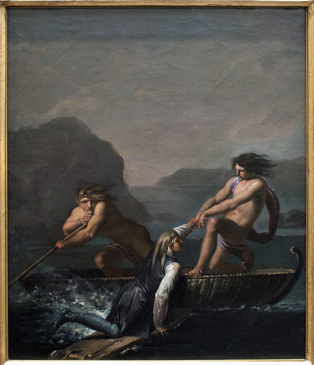 El naufragio Niels Klim salvado por dos Quamites. Extracto de El viaje subterráneo de Niels Klim de Nicolai Abraham Abildgaard