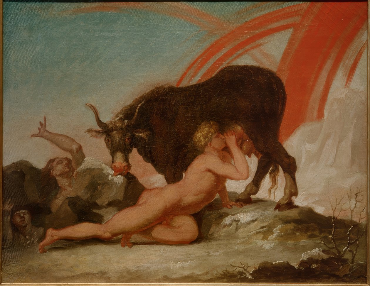Ymer siendo amamantado por la vaca Audhumbla de Nicolai Abraham Abildgaard