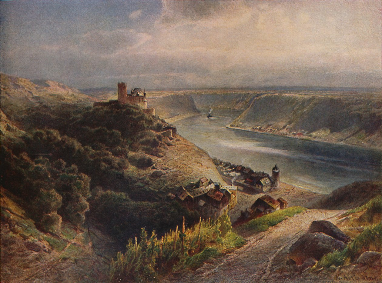 Burg Katz con vista a Loreley, Castillo Katz con vista a Lorelei, 1923 de Nicolai Astudin