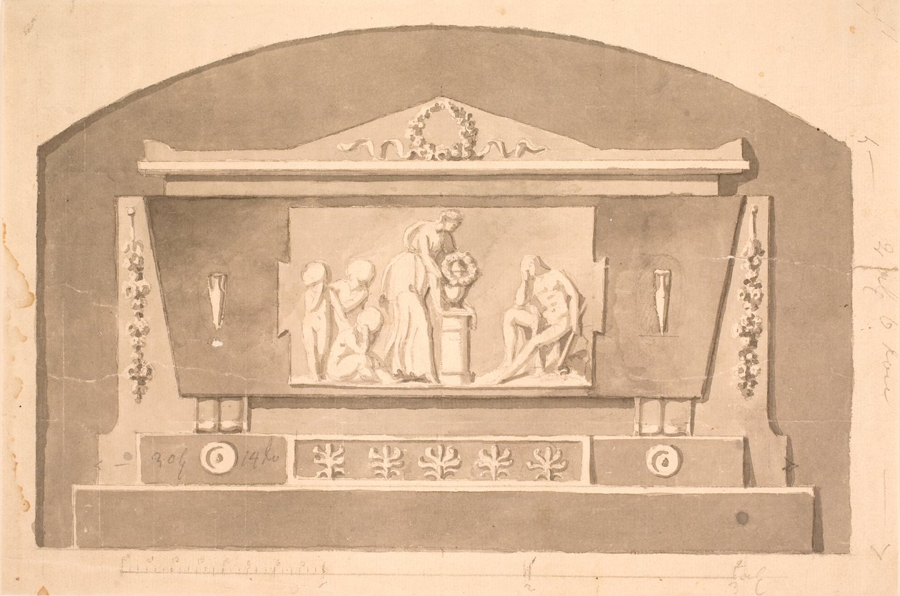 Boceto para sarcófago con relieve para el monumento funerario de Gandil en el cementerio de Assistens de Nicolai Dajon