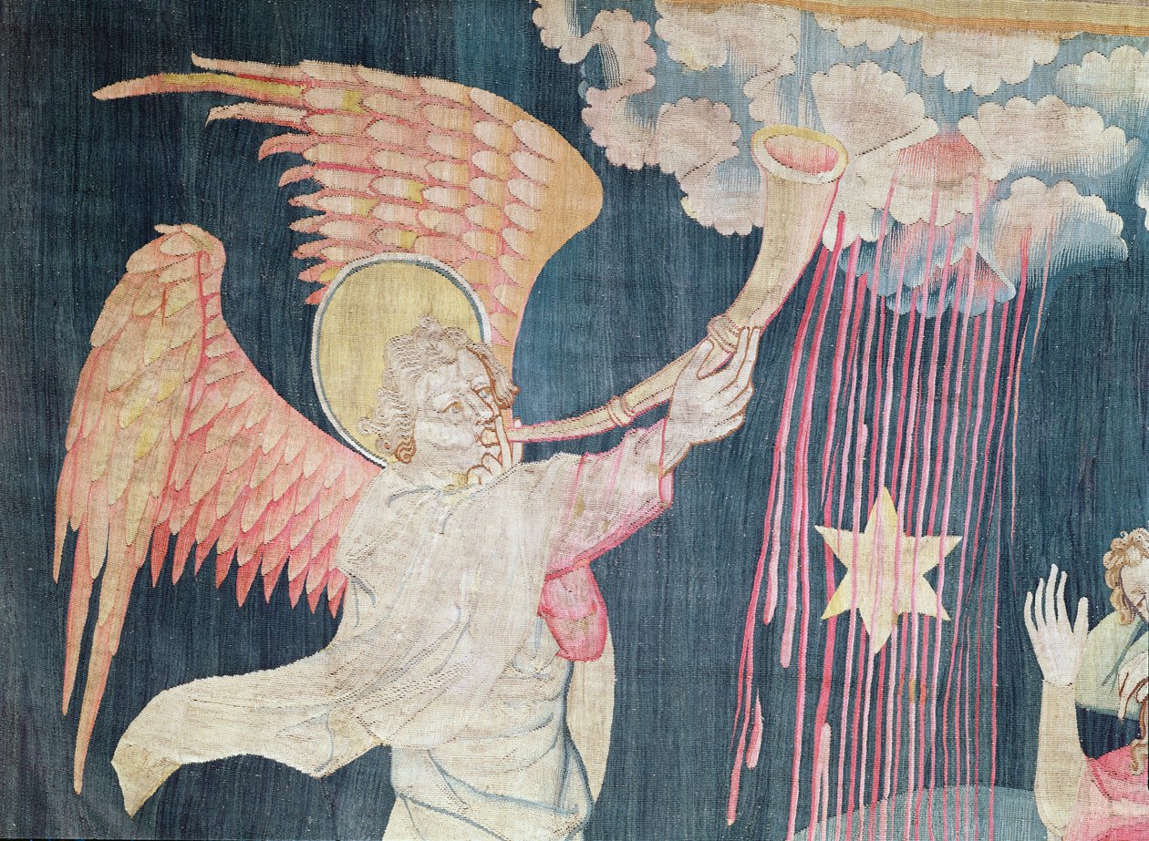 La Tercera Trompeta y la Estrella de Ajenjo, no.22 del Apocalipsis de Angers, 1373-87 (detalle) de Nicolas Bataille
