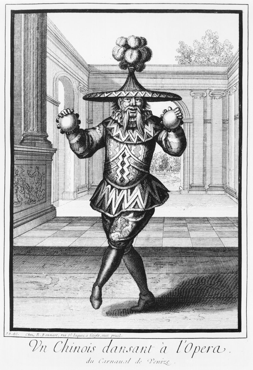 Un hombre chino bailando en la ópera de Nicolas Bonnart