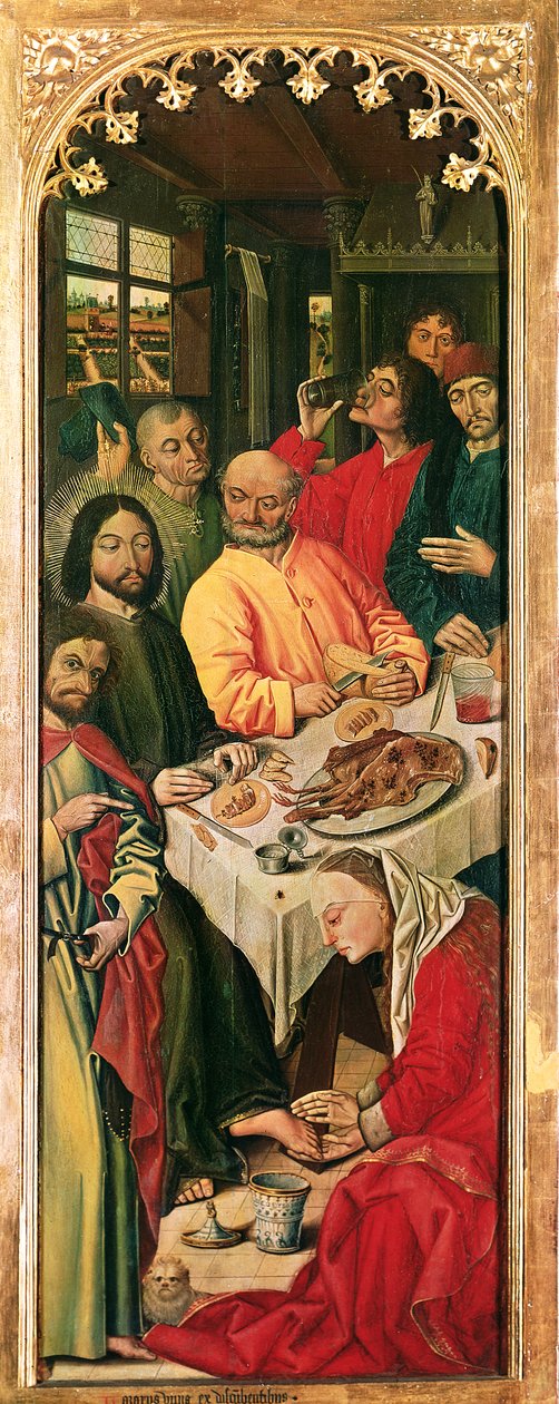La resurrección de Lázaro Tríptico, panel derecho de María Magdalena lavando los pies de Cristo, 1461 de Nicolas Froment