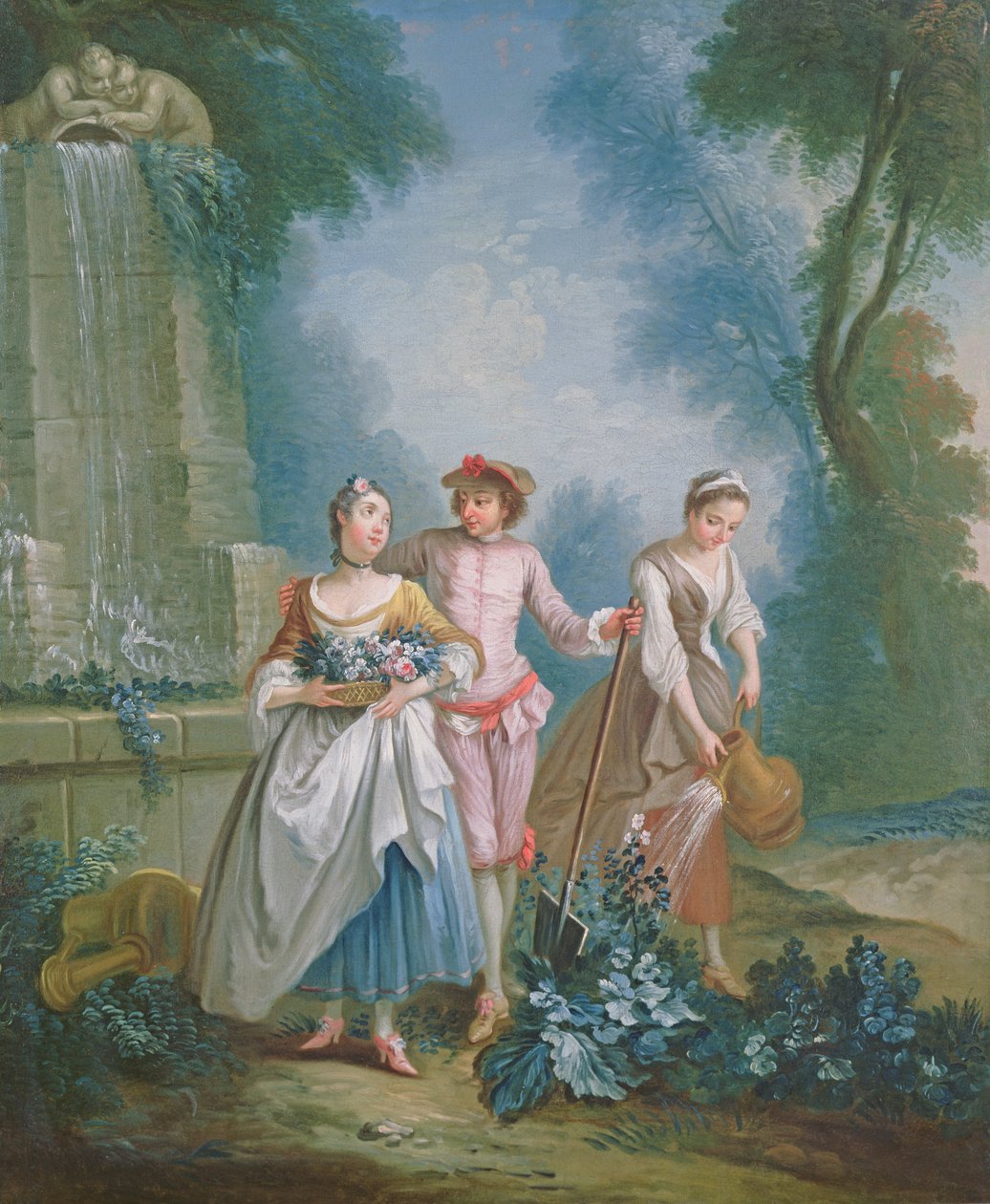 Una alegoría del verano: Jardineros regando un macizo de flores de Nicolas Lancret