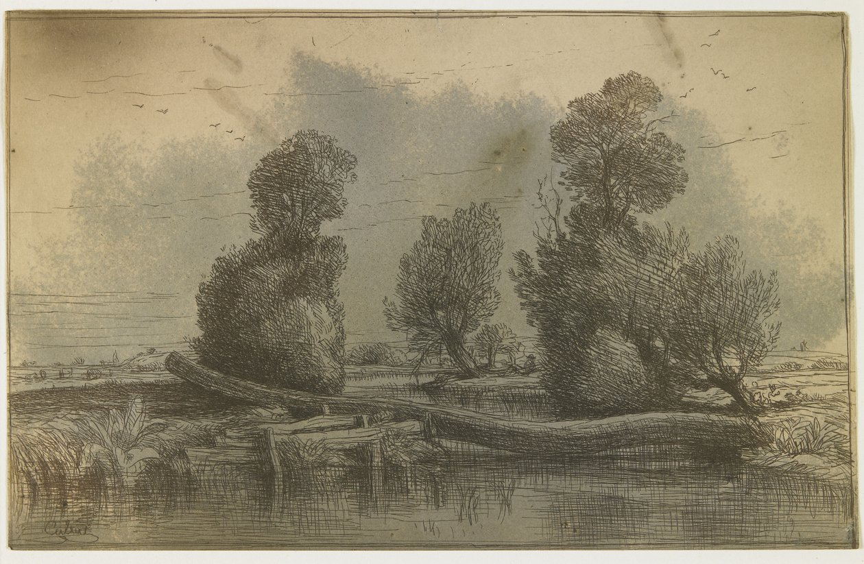 Cliché Verre - Paisaje de Nicolas Louis Cabat