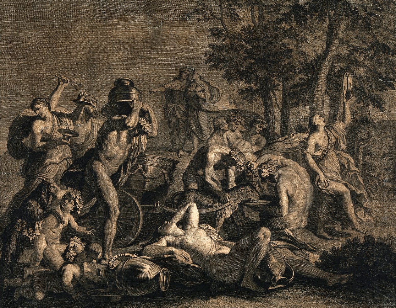 Una reunión bacanal con leopardos tirando de Nicolas Poussin