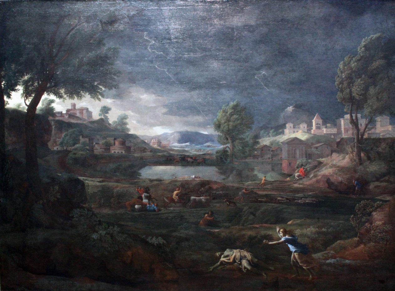 Paisaje durante una tormenta con Píramo y Tisbe de Nicolas Poussin