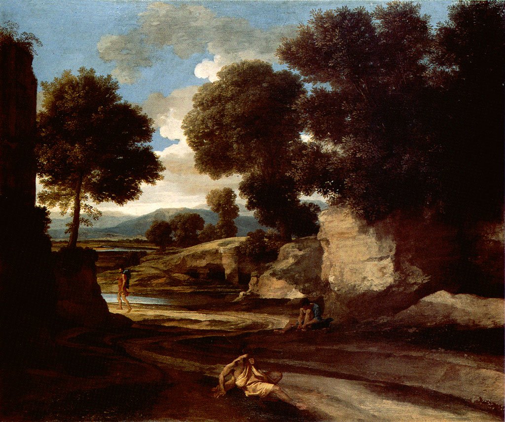 Paisaje con viajeros descansando de Nicolas Poussin