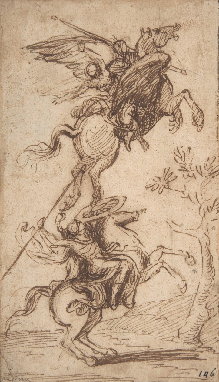 El hechicero Atlante secuestrando a la dama de Pinabello (Ariosto, Orlando Furioso, canto II, 38), c.1635-38 de Nicolas Poussin