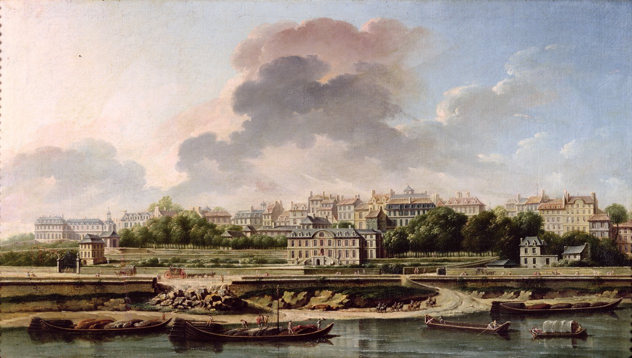 El muelle y el pueblo de Passy en 1757 de Nicolas Raguenet