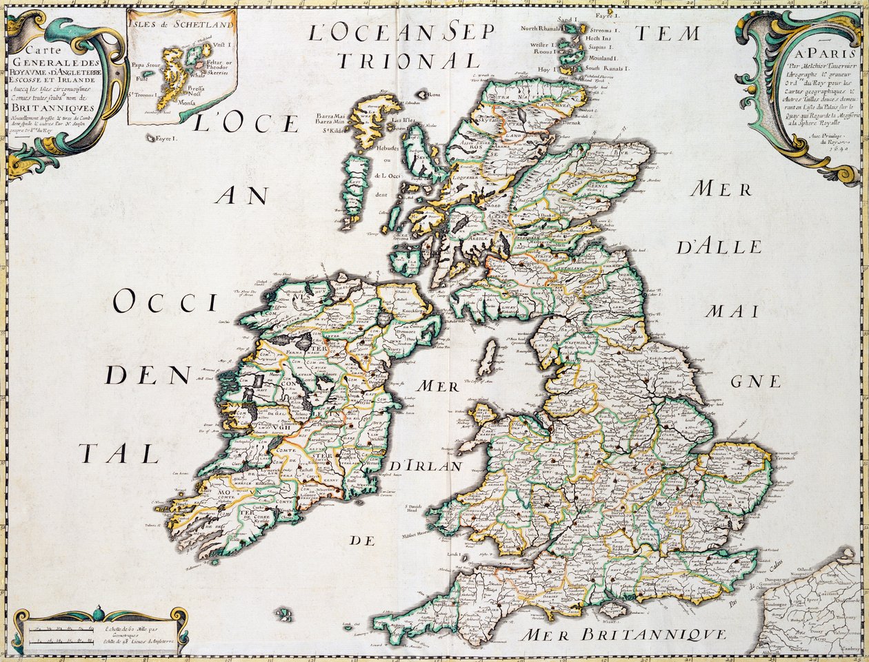 Mapa de Gran Bretaña e Irlanda, publicado en París 1640 de Nicolas Sanson