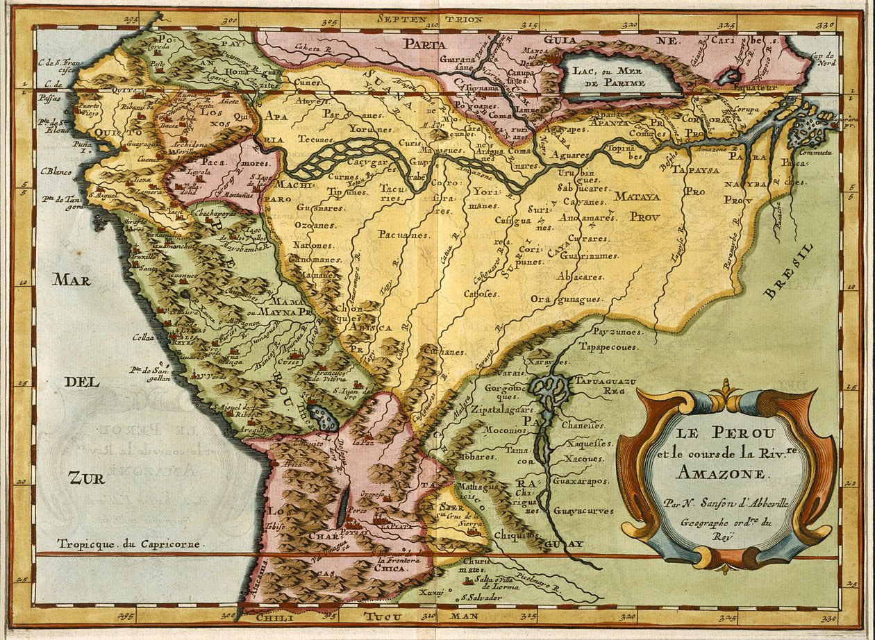 Mapa de la cuenca del Amazonas, 1680 de Nicolas Sanson