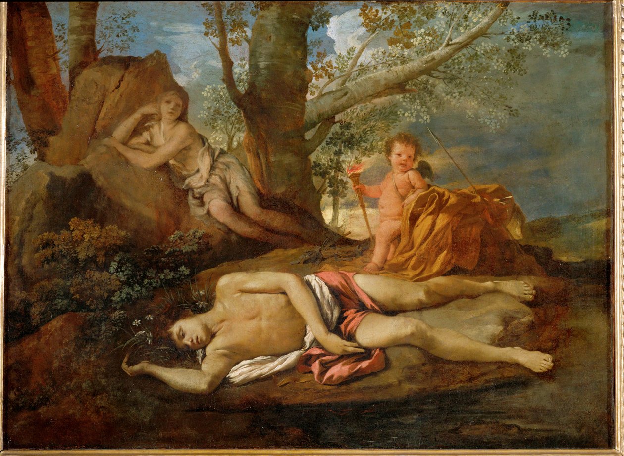 Eco y Narciso ... de Nicolas (attr.to) Poussin