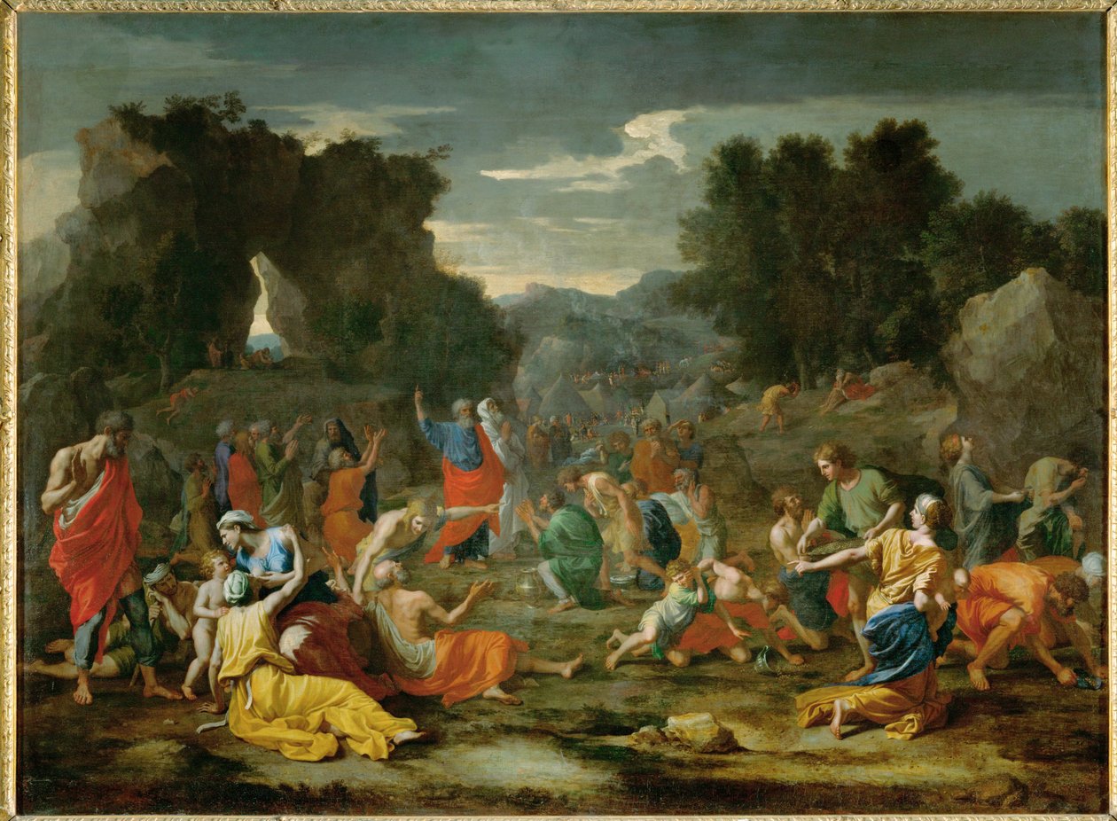 Les Israelites recuillant la manne dans le desert - los israelitas recogiendo maná en el desierto ... de Nicolas (attr.to) Poussin