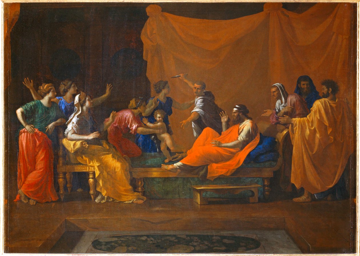 Moise enfant foulant aux pieds la couronne de Pharaon - Moisés niño pisoteando la corona del faraón ... de Nicolas (attr.to) Poussin