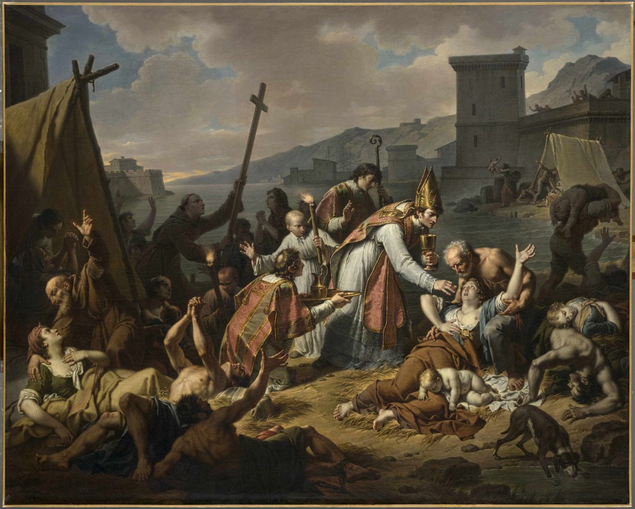 La devoción de Monseñor de Belsunce durante la peste de Marsella, 1720, antes de 1819 de Nicolas André Monsiaux