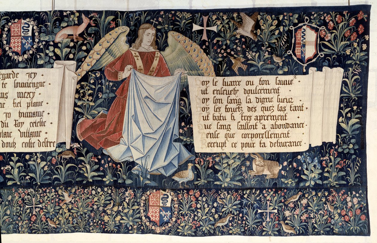 Colgadura del Apocalipsis (1373-1383), ángeles portando instrumentos de la Pasión. de Nicolas Bataille