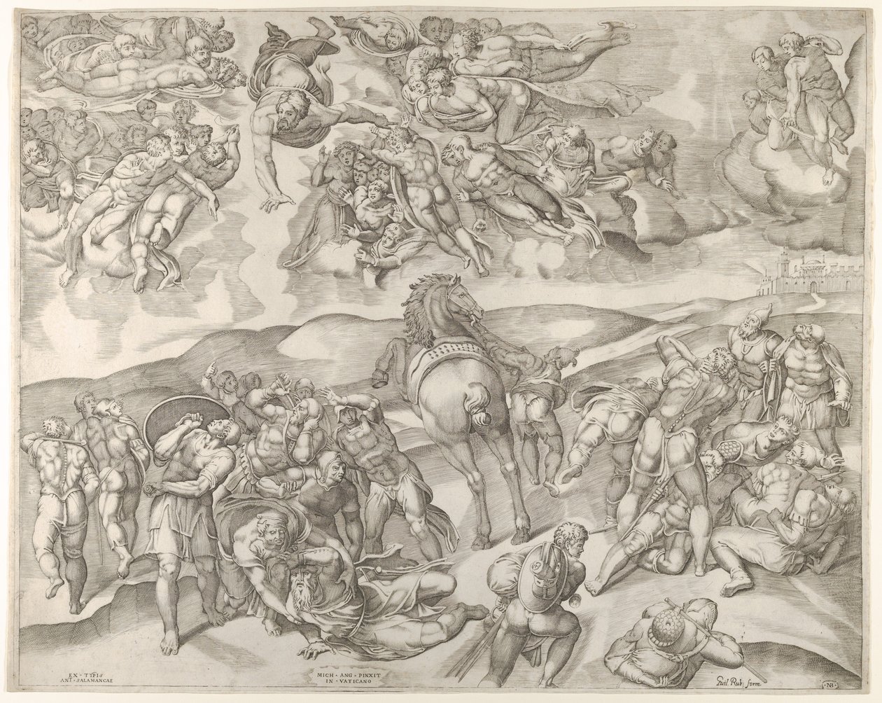 Conversión de Saulo, del fresco de Miguel Ángel en la Capilla Paulina en el Vaticano, ca. 1545-60 de Nicolas Beatrizet