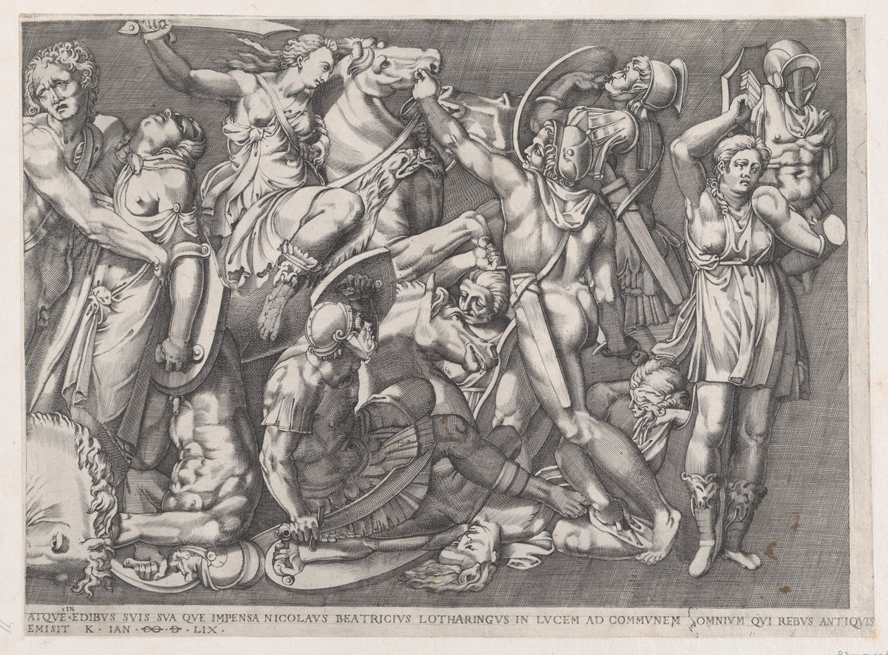 Speculum Romanae Magnificentiae: Batalla de las Amazonas, 1559 de Nicolas Beatrizet