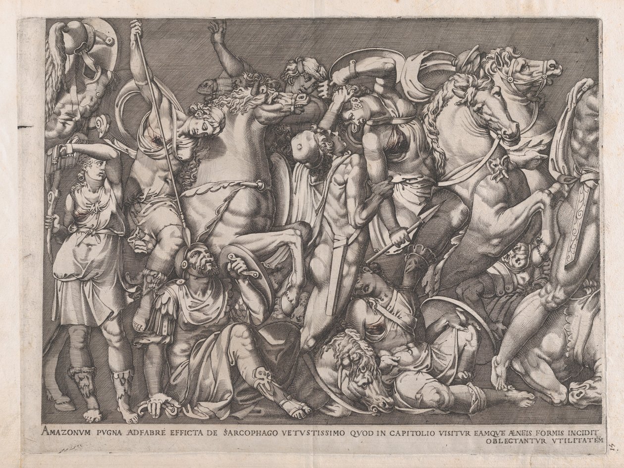 Speculum Romanae Magnificentiae: Batalla de las Amazonas, 1559 de Nicolas Beatrizet