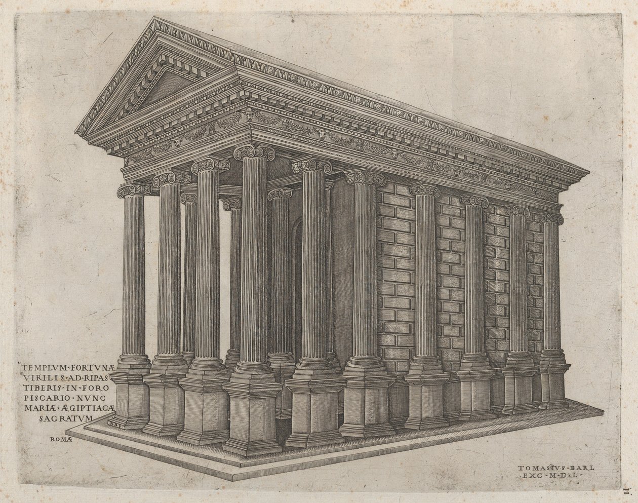 Speculum Romanae Magnificentiae: El Templo de la Fortuna en Roma, siglo XVI de Nicolas Beatrizet