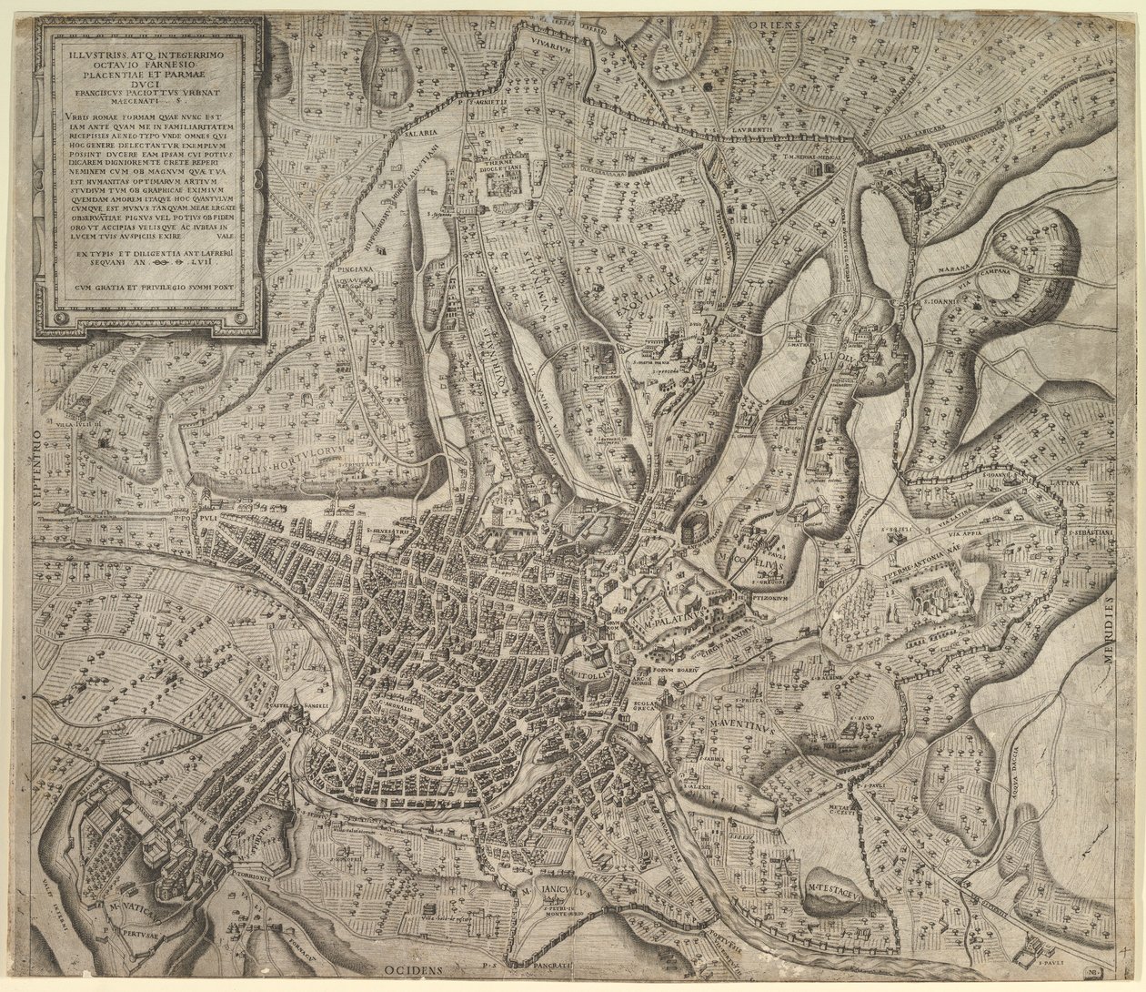 Speculum Romanae Magnificentiae: Vista de Roma desde el oeste, 1557 de Nicolas Beatrizet