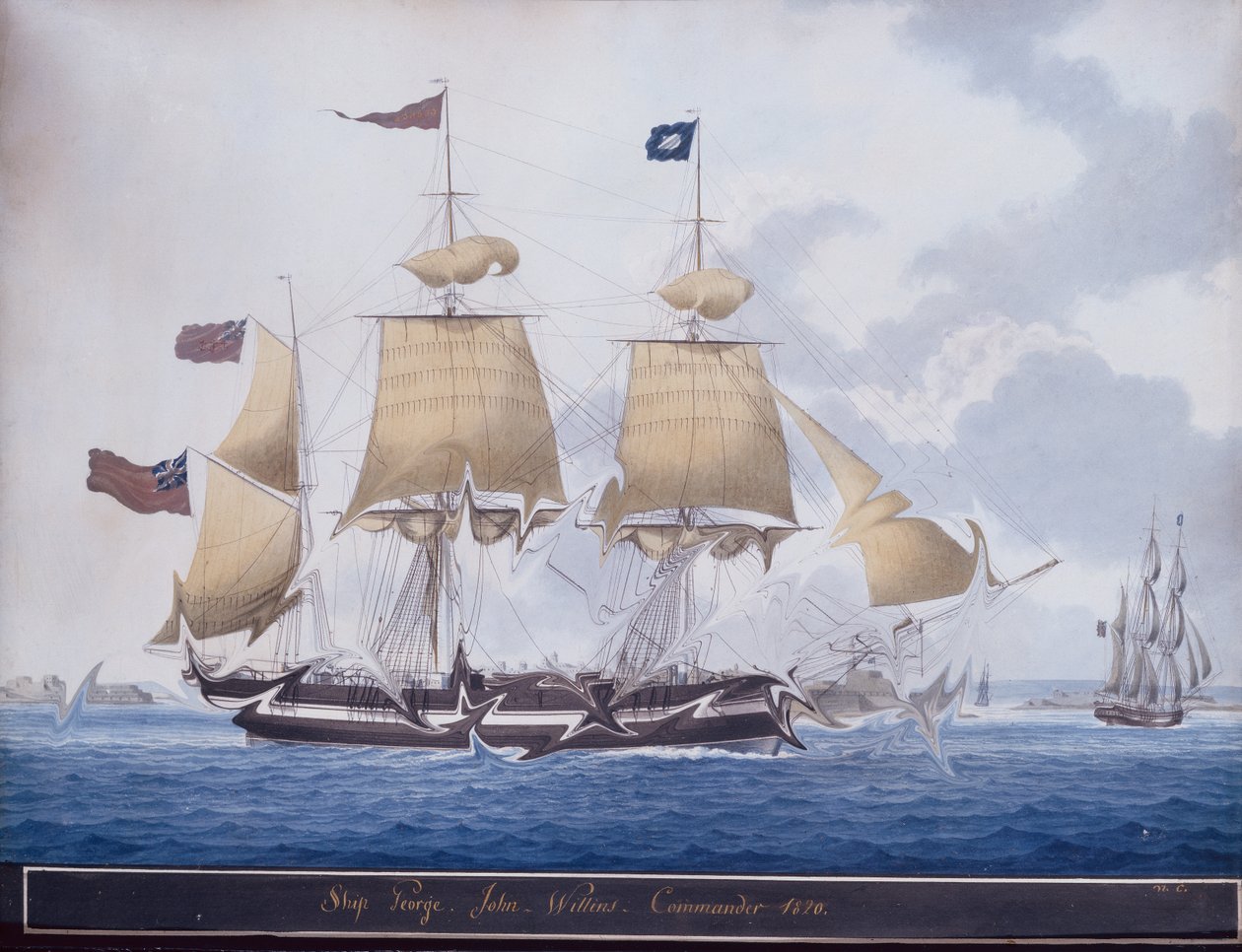 Los Tres Maestros George frente al puerto de La Valetta, Malta de Nicolas Cammillieri of Malta