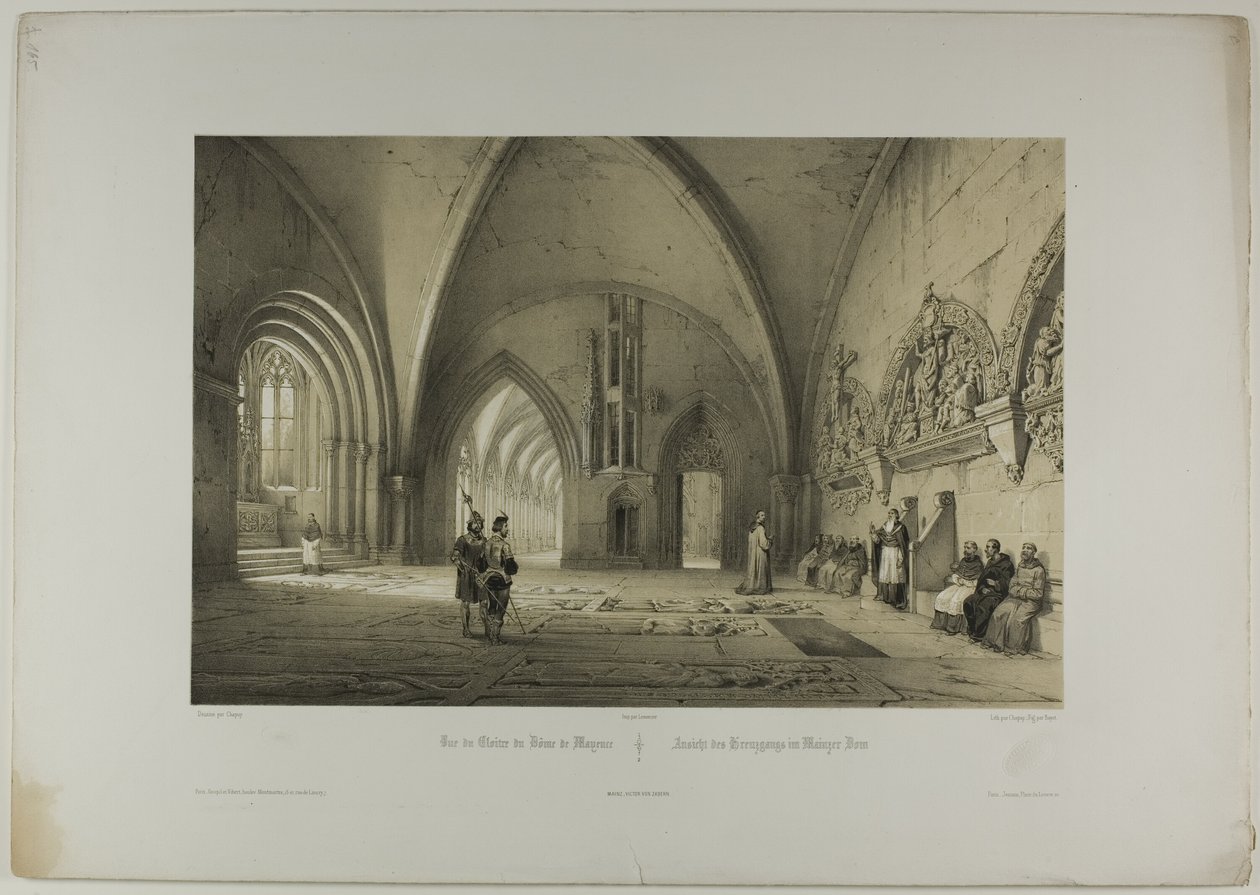 Vista del claustro de la catedral de Maguncia, lámina dos de Allemande de Nicolas Chapuy