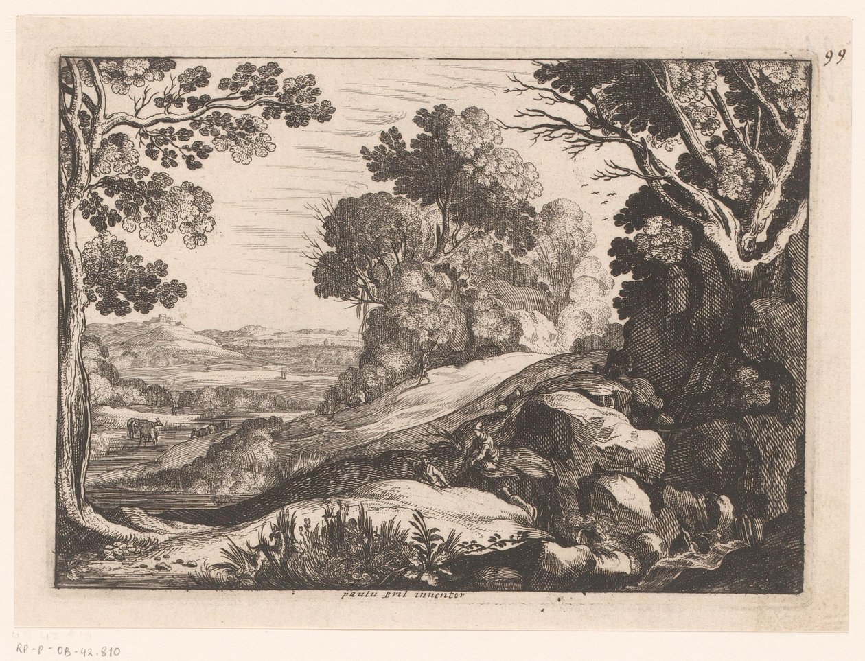 Paisaje montañoso con dos cabreros Paisajes idealizados (título de la serie) de Nicolas Cochin (attributed to)