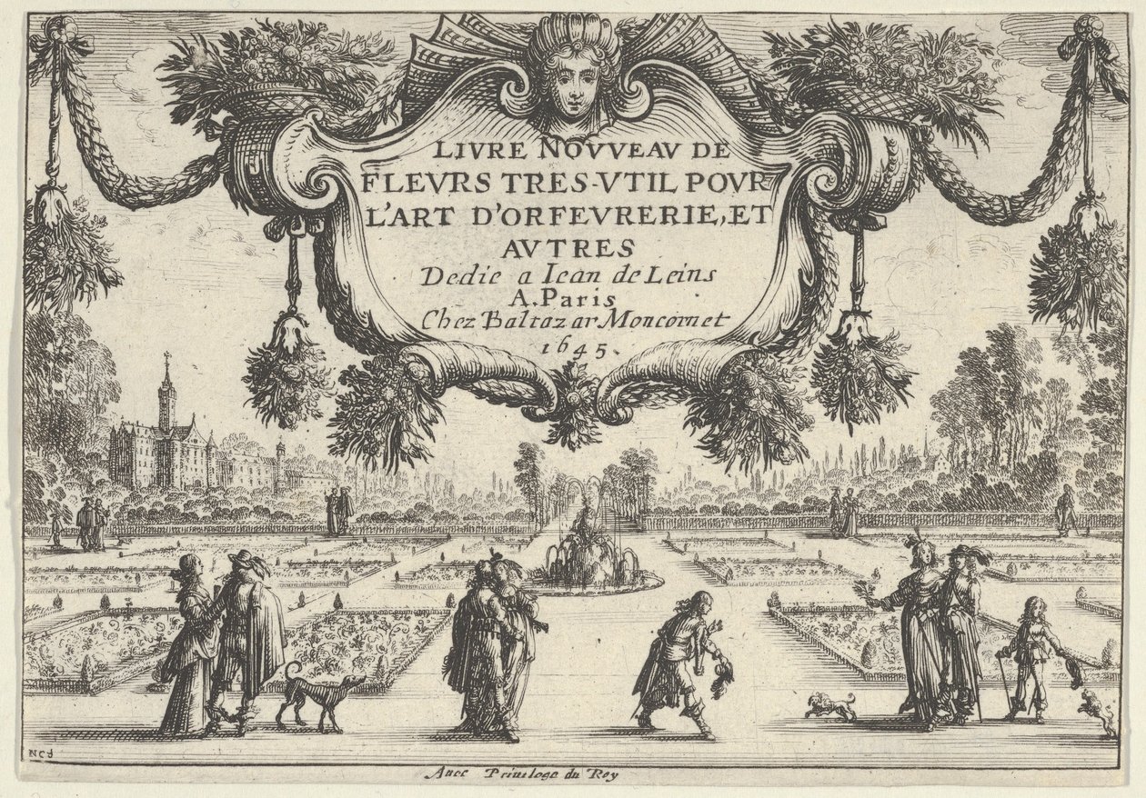 Placa de título, del Livre Nouveau de Fleurs Tres-Util de Nicolas Cochin