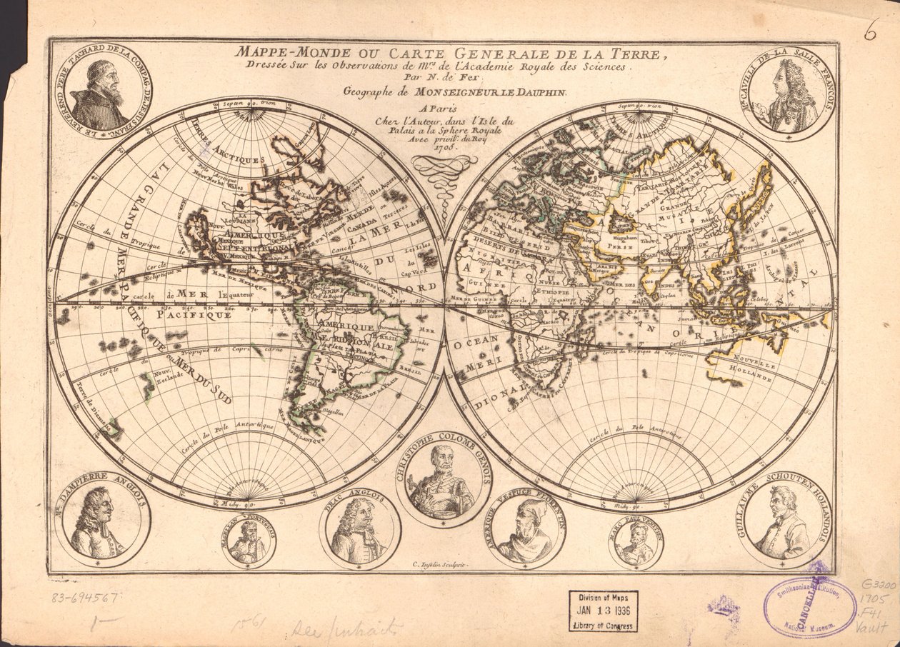 Mapamundi o mapa general de la Tierra LOC 83694567 de Nicolas de Fer